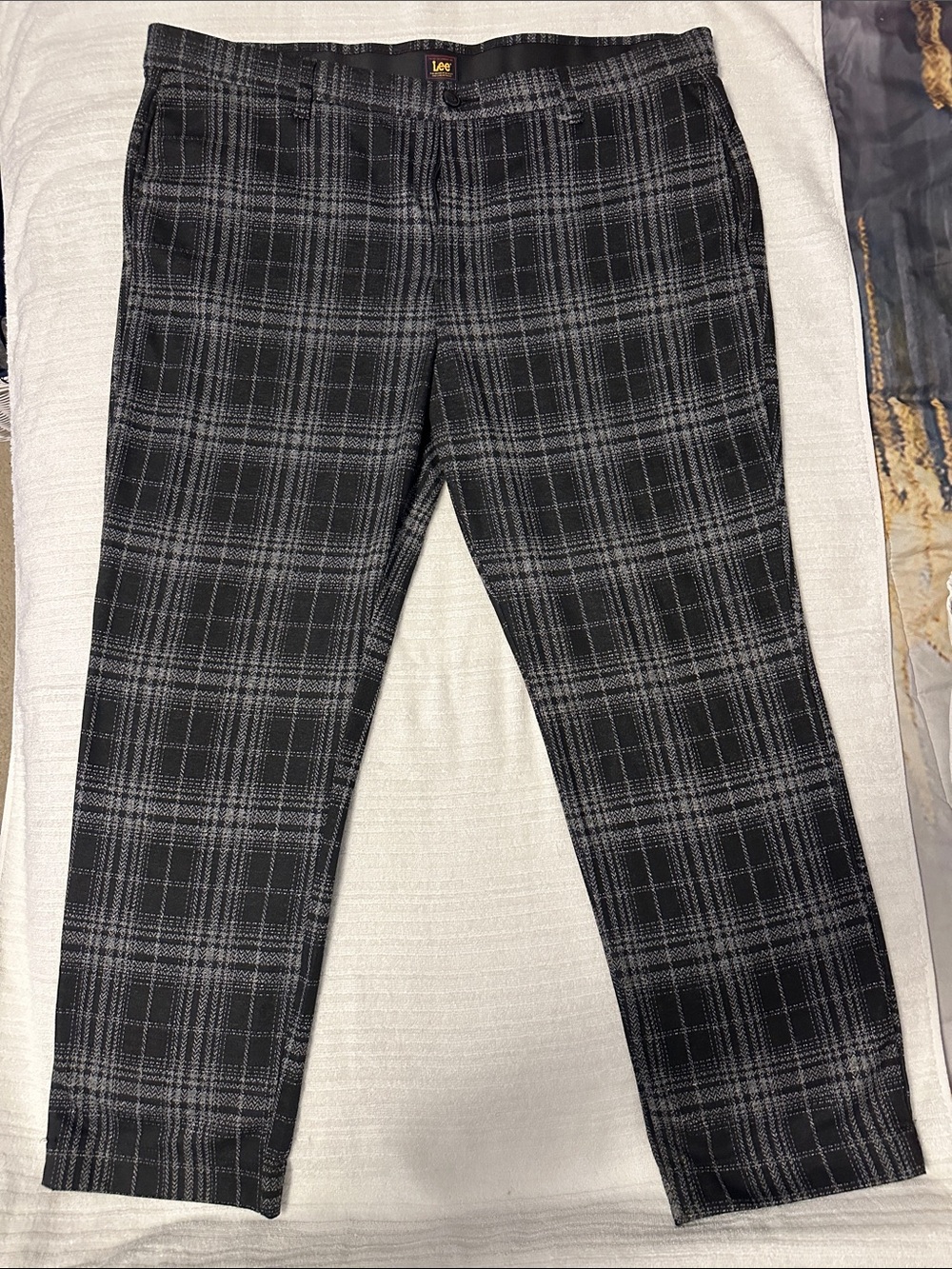 Lee Women’s Plus Regular Fit Straight Knit Black and Gray Plaid Pants